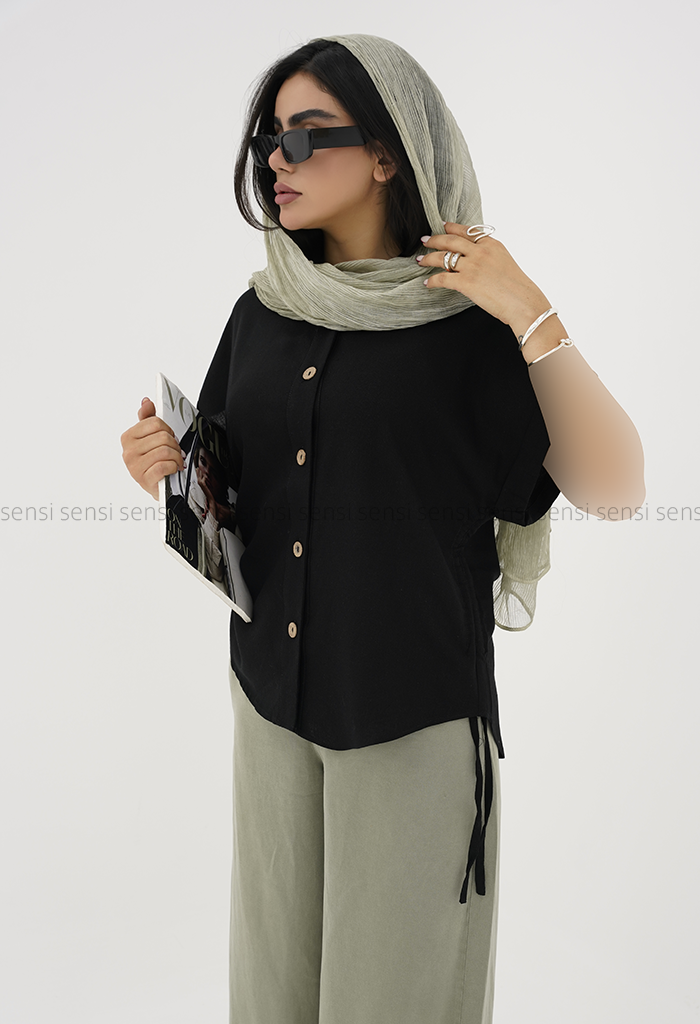 وست زنانه لینن دکمه چوبی کد1005972